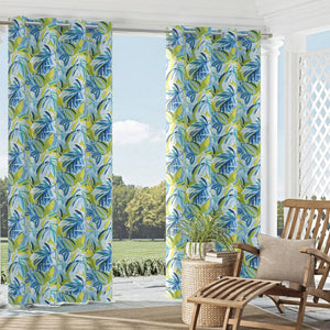 Essentials Outdoor Stain Resistant Leaves Upholstery Drapery Fabric Blue Yellow Lime / Seabreeze