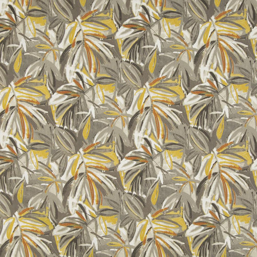 Essentials Outdoor Stain Resistant Leaves Upholstery Drapery Fabric Yellow Gray White / Captiva