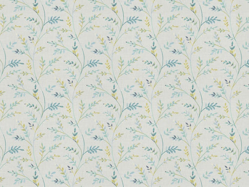 Cream Turquoise Navy Blue Chartreuse Green Embroidered Floral Drapery Fabric