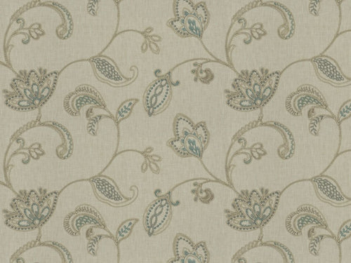 Beige Seafoam Grey Floral Embroidered Drapery Fabric