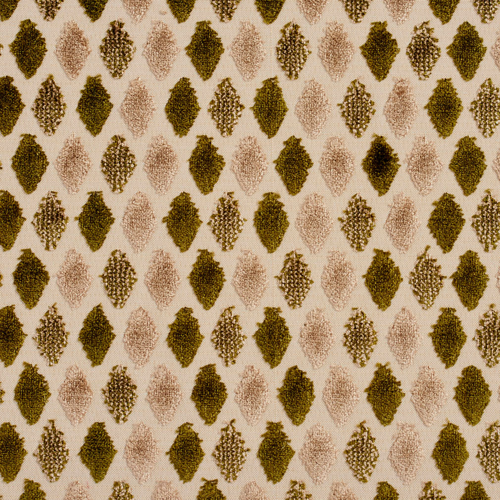 Essentials Cut Velvet Lime Beige Ivory Geometric Diamond Upholstery Drapery Fabric