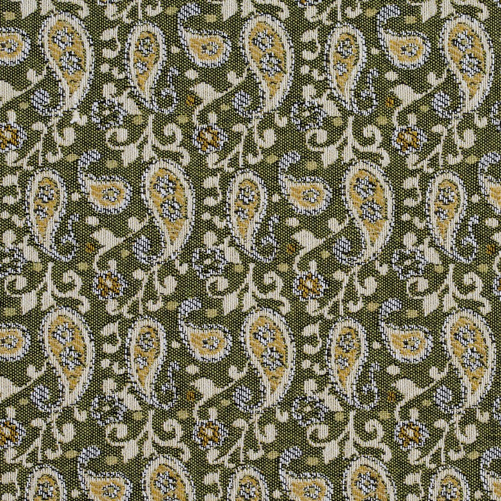 Essentials Lime Beige Yellow White Upholstery Fabric / Spring Paisley