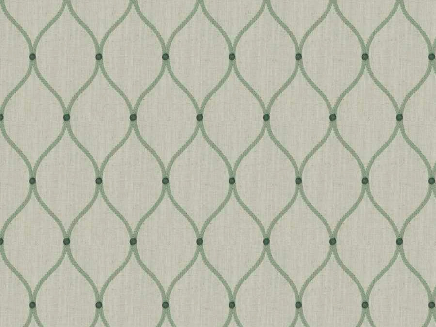 Beige Seafoam Green Geometric Trellis Embroidered Drapery Fabric