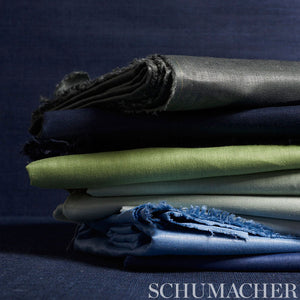 SCHUMACHER LANGE GLAZED LINEN FABRIC / NAVY