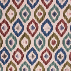 Cotton Upholstery Drapery Ikat Fabric Green Blue Red / Marsh