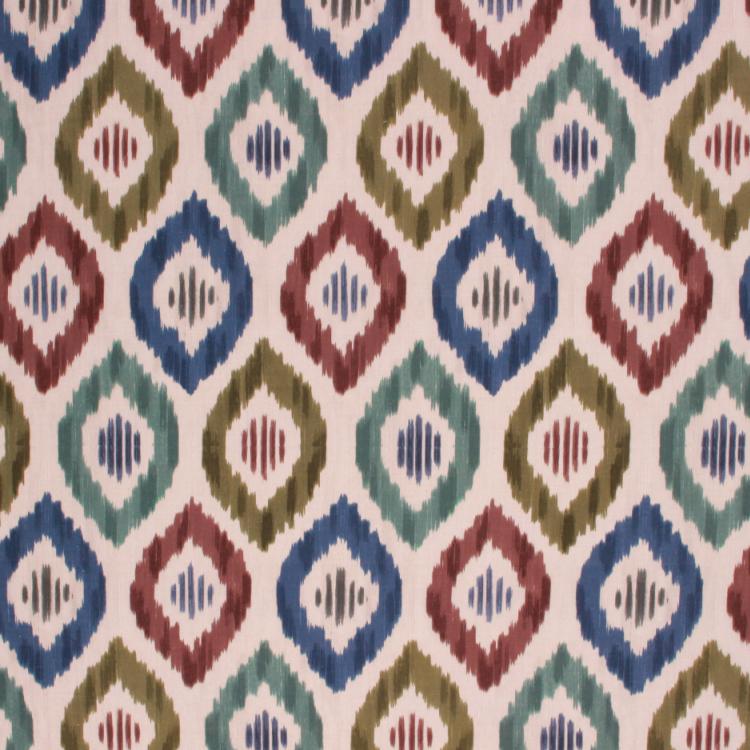 Cotton Upholstery Drapery Ikat Fabric Green Blue Red / Marsh