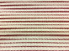 Load image into Gallery viewer, Malabar Drum Cranberry Red Cream Outdoor Ticking Railroaded Stripe Pattern Water Resistant Upholstery Fabric