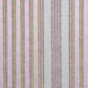 Embroidered Drapery Stripe Fabric Ivory Green Pink / Moss RMBLV