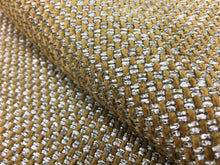 Load image into Gallery viewer, Marvic Textiles Scorza Mustard Gold Sand Linen Cotton Beige Silver Metallic Check Upholstery Fabric