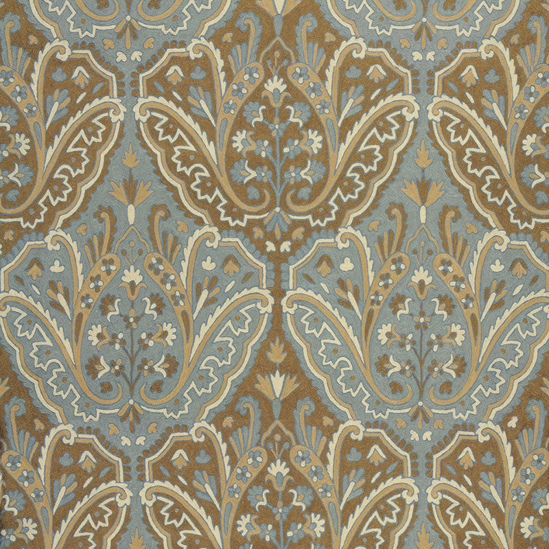 SCHUMACHER MAHARAJAH CREWEL EMBROIDERY FABRIC / VERDIGRIS
