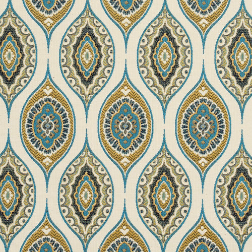 Essentials Upholstery Drapery Medallion Fabric / Navy Blue Gold