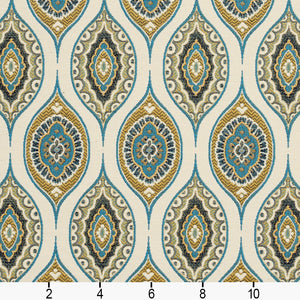 Essentials Upholstery Drapery Medallion Fabric / Navy Blue Gold
