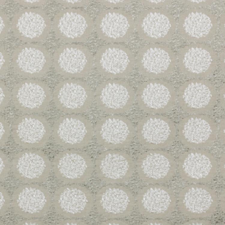 Embroidered Mosaic Geometric Neutral Beige Linen Blend Drapery Fabric / Titanium