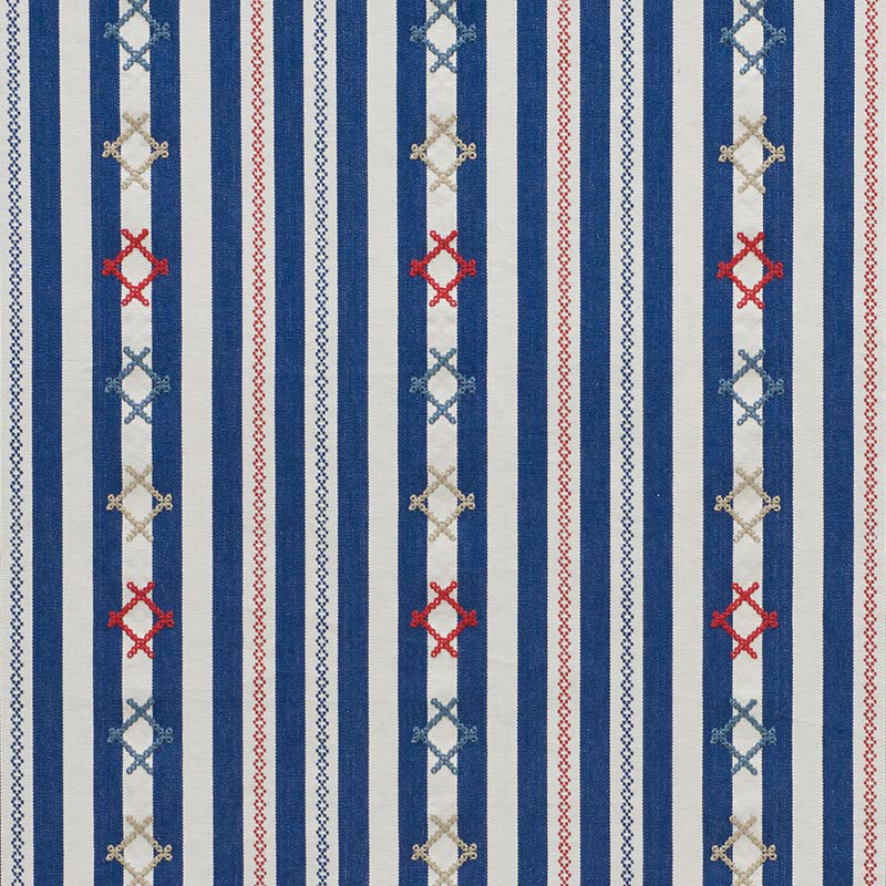Schumacher Rhodes Stripe Fabric | Navy Fabric Bistro | Columbia
