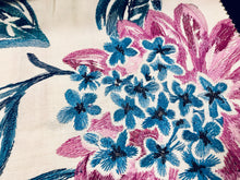 Load image into Gallery viewer, Cotton Embroidered Floral Drapery Fabric Ivory Blue Pink / Nouveau RMBLV