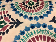 Load image into Gallery viewer, Embroidered Floral Velvet Drapery Fabric Ivory Blue Green / Nouveau RMBLV
