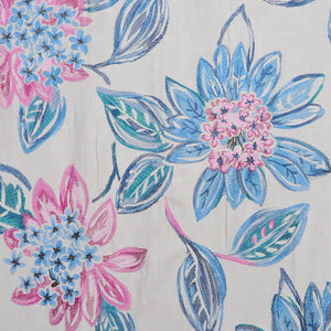 Cotton Embroidered Floral Drapery Fabric Ivory Blue Pink / Nouveau RMBLV