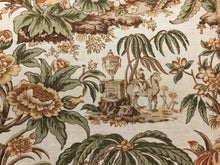 Load image into Gallery viewer, Lee Jofa Nelson Straw Linen Nylon Floral Beige Botanical Toile Green Coral Printed in England Upholstery Drapery Fabric