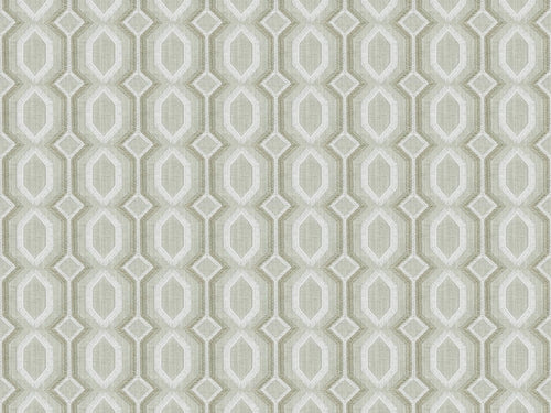 Grey Off White Embroidered Fringe Geometric Drapery Fabric