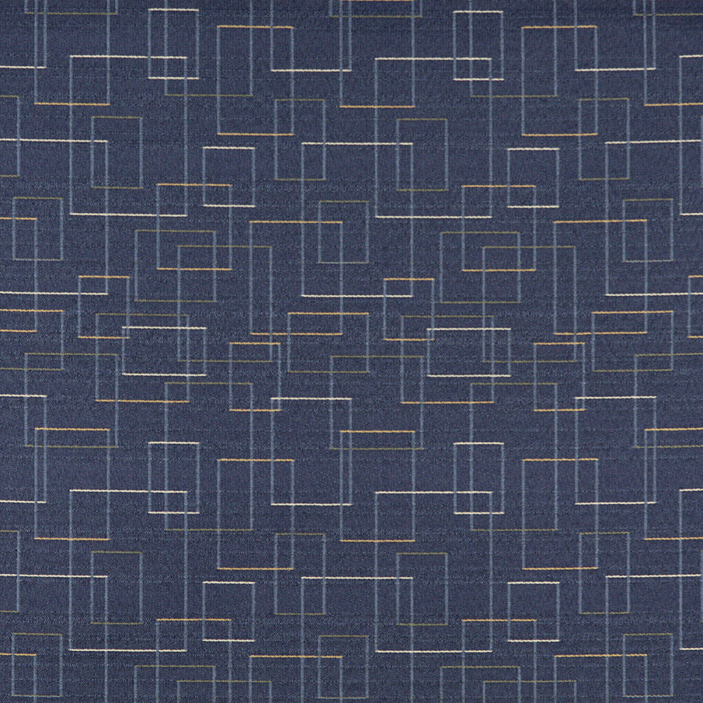 Essentials Mid Century Modern Navy Geometric Rectangles Upholstery Fabric / Admiral