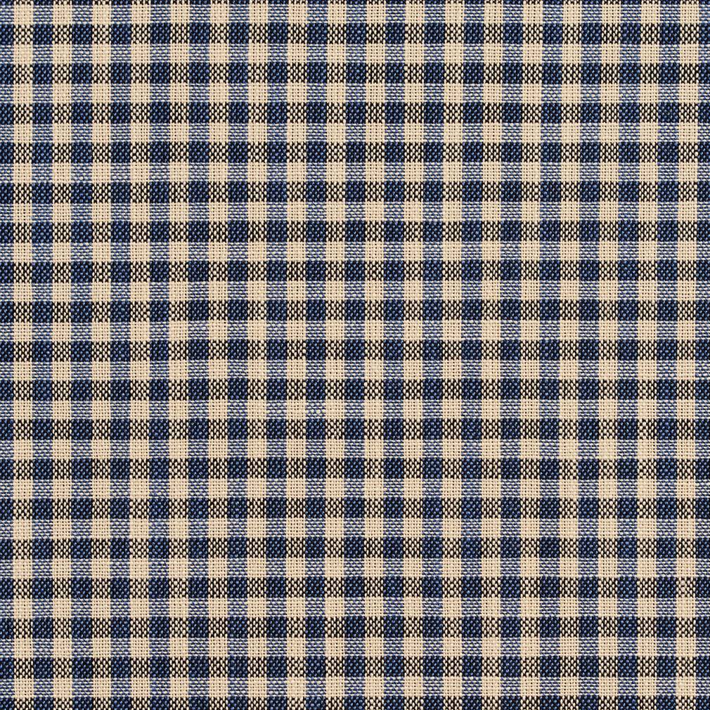 Essentials Navy Beige Checkered Upholstery Drapery Fabric / Indigo Gingham