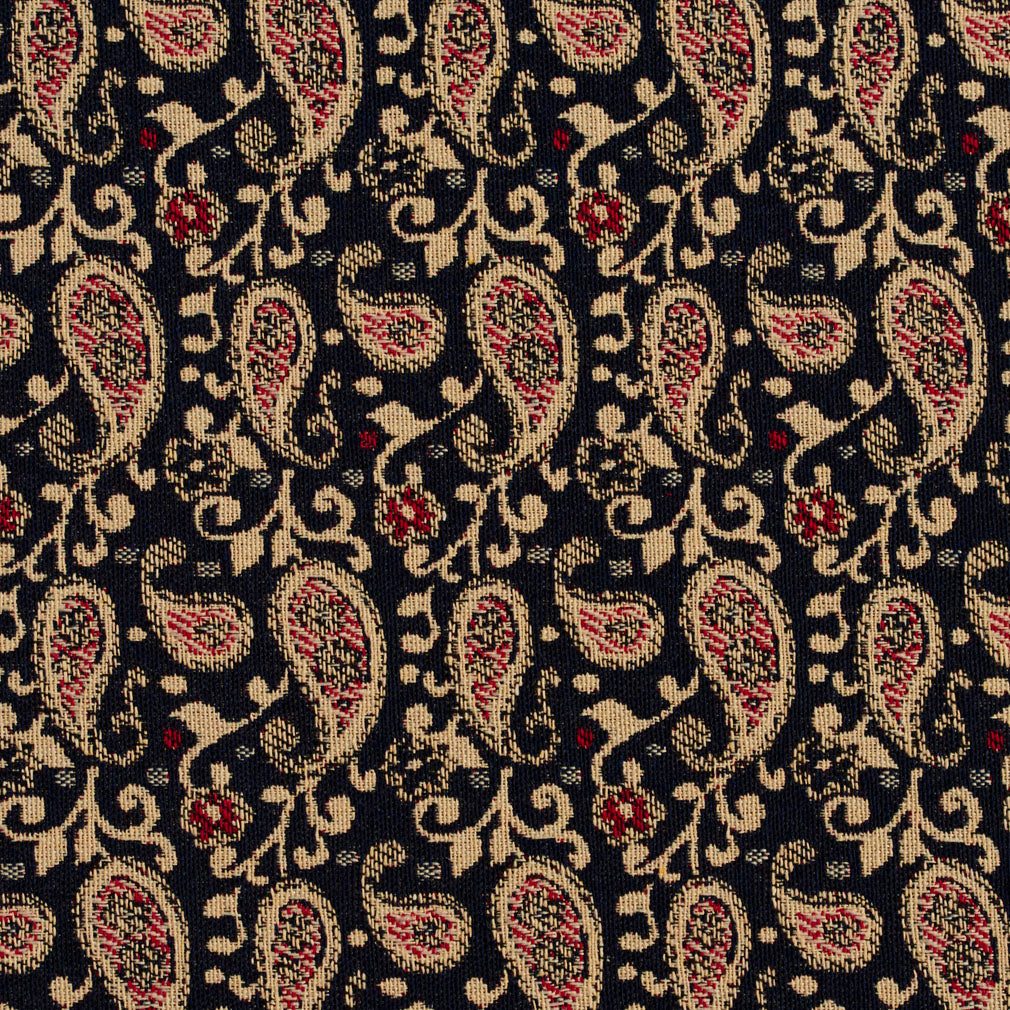 Essentials Navy Beige Red Upholstery Fabric / Port Paisley