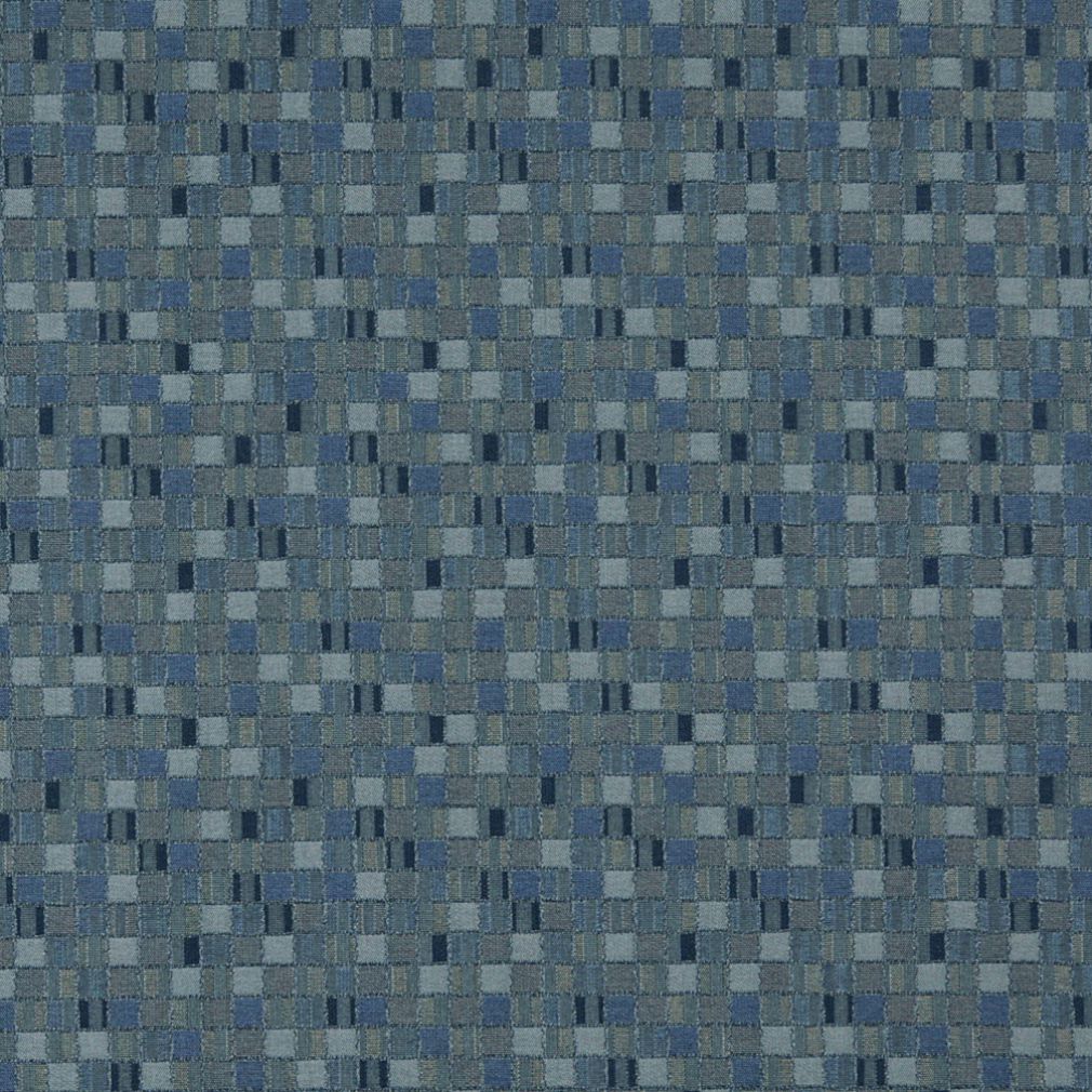 Essentials Navy Blue Aqua Mosaic Upholstery Fabric / Denim