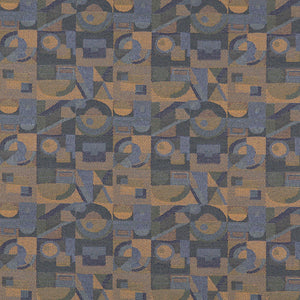 Essentials Mid Century Modern Geometric Navy Blue Beige Upholstery Fabric / Azure