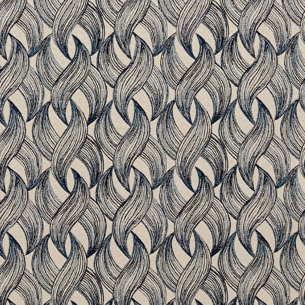 Essentials Navy Blue Black Gray Chain Upholstery Fabric / Sapphire