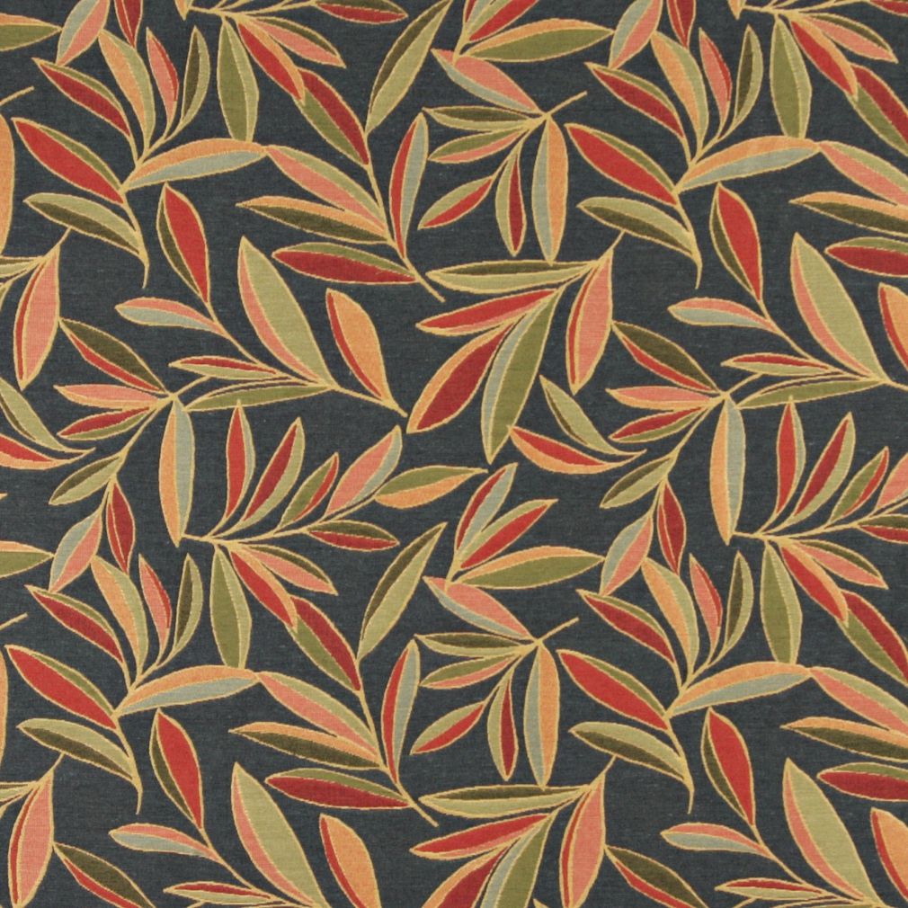 Essentials Cityscapes Navy Blue Green Lime Red Coral Mustard Leaves Upholstery Drapery Fabric