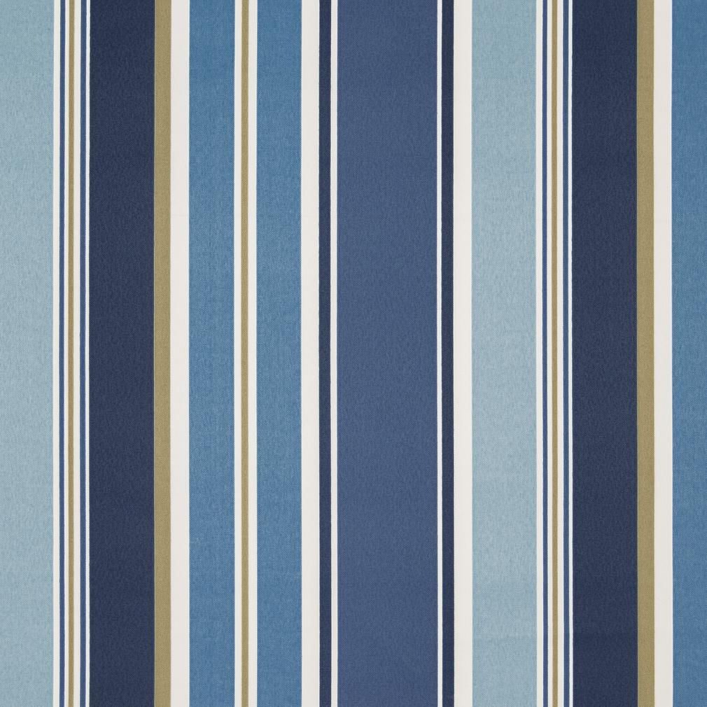 Essentials Outdoor Stain Resistant Upholstery Drapery Fabric Navy Blue White / Chambray Stripe