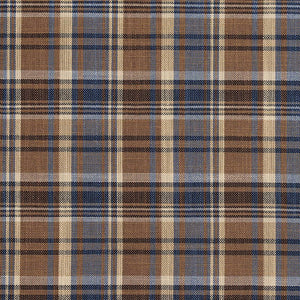 Essentials Navy Brown Beige Checkered Upholstery Drapery Fabric / Indigo Plaid