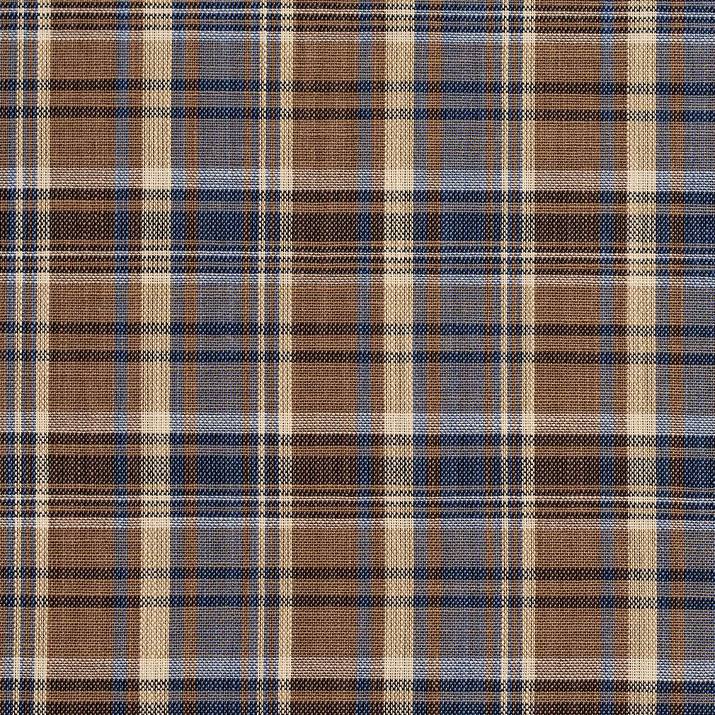Essentials Navy Brown Beige Checkered Upholstery Drapery Fabric / Indigo Plaid