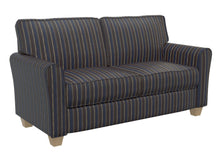 Load image into Gallery viewer, Essentials Navy Brown Beige Upholstery Drapery Fabric / Indigo Stripe