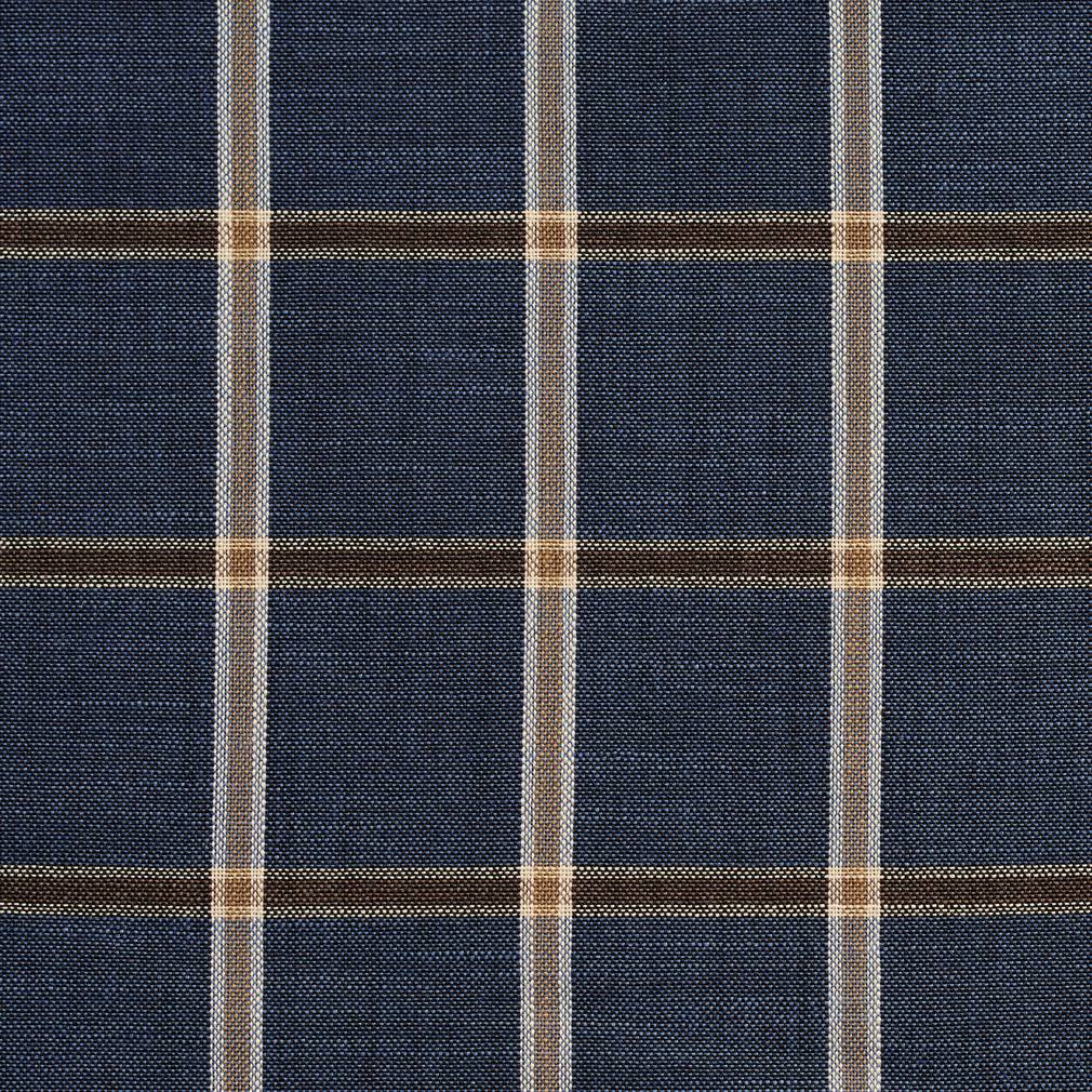 Essentials Navy Brown Cream Checkered Plaid Upholstery Drapery Fabric /  Indigo Windowpane