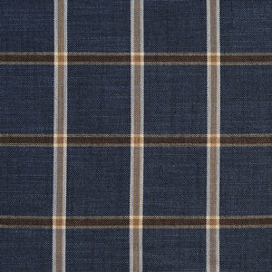Essentials Navy Brown Cream Checkered Plaid Upholstery Drapery Fabric / Indigo Windowpane