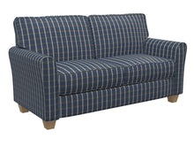 Load image into Gallery viewer, Essentials Navy Brown Cream Checkered Plaid Upholstery Drapery Fabric / Indigo Windowpane