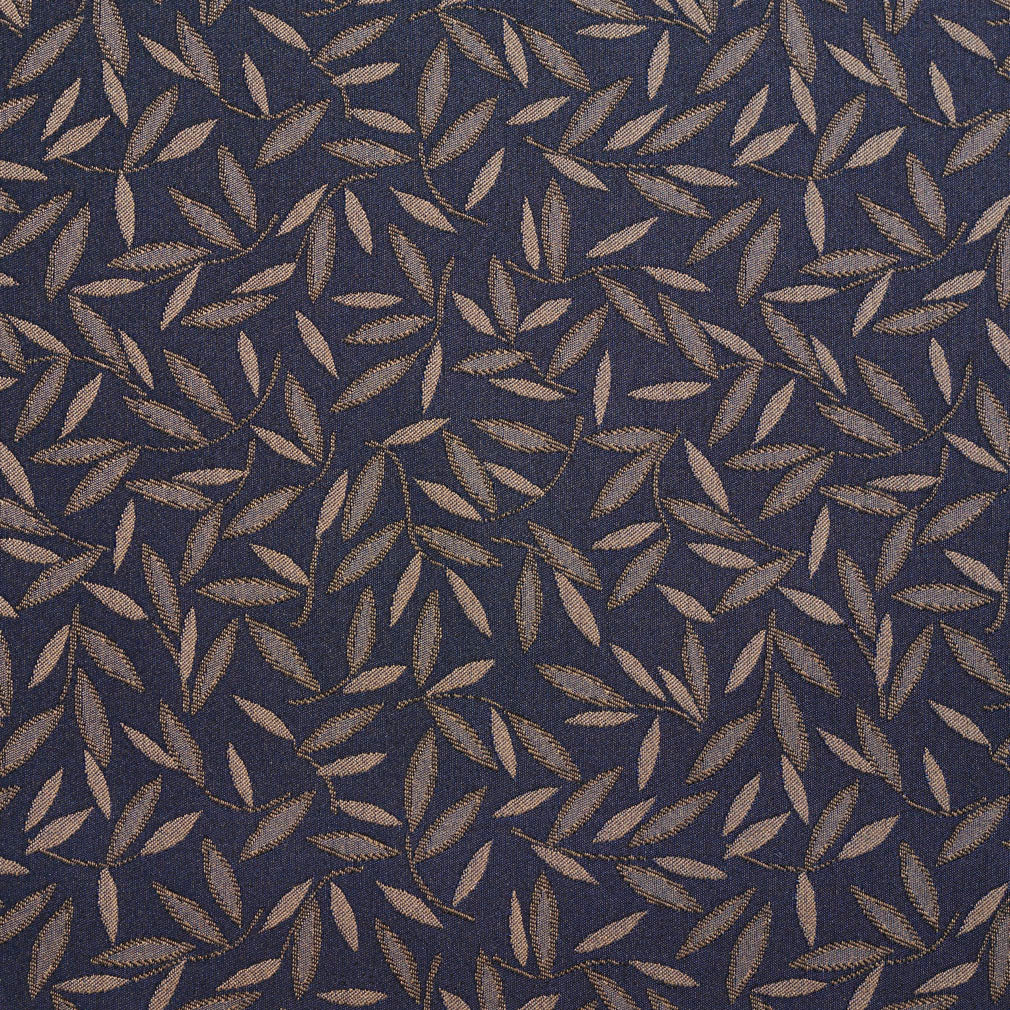 Essentials Navy Tan Leaf Branches Upholstery Drapery Fabric / Baltic