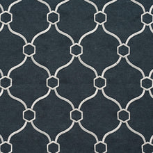 Load image into Gallery viewer, Essentials Linen Upholstery Drapery Fabric Navy White Embroidered Trellis Geometric