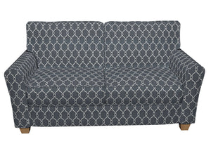 Essentials Linen Upholstery Drapery Fabric Navy White Embroidered Trellis Geometric