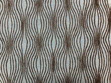 Load image into Gallery viewer, Lee Jofa Groundworks Ondule Cocoa Crewel Embroidered Cotton Wool Aqua Blue Mocha Brown Abstract Geometric Upholstery Drapery Fabric