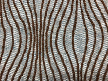 Load image into Gallery viewer, Lee Jofa Groundworks Ondule Cocoa Crewel Embroidered Cotton Wool Aqua Blue Mocha Brown Abstract Geometric Upholstery Drapery Fabric