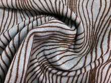 Load image into Gallery viewer, Lee Jofa Groundworks Ondule Cocoa Crewel Embroidered Cotton Wool Aqua Blue Mocha Brown Abstract Geometric Upholstery Drapery Fabric