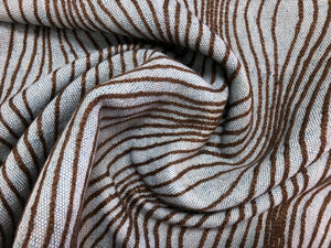 Lee Jofa Groundworks Ondule Cocoa Crewel Embroidered Cotton Wool Aqua Blue Mocha Brown Abstract Geometric Upholstery Drapery Fabric