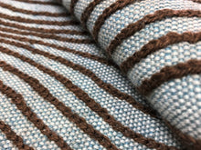 Load image into Gallery viewer, Lee Jofa Groundworks Ondule Cocoa Crewel Embroidered Cotton Wool Aqua Blue Mocha Brown Abstract Geometric Upholstery Drapery Fabric