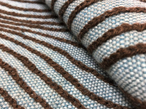 Lee Jofa Groundworks Ondule Cocoa Crewel Embroidered Cotton Wool Aqua Blue Mocha Brown Abstract Geometric Upholstery Drapery Fabric