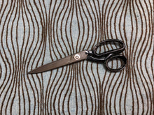 Load image into Gallery viewer, Lee Jofa Groundworks Ondule Cocoa Crewel Embroidered Cotton Wool Aqua Blue Mocha Brown Abstract Geometric Upholstery Drapery Fabric