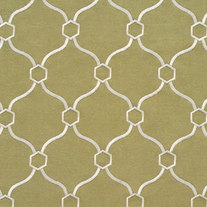 Essentials Linen Upholstery Drapery Fabric Olive Ivory Embroidered Trellis Geometric