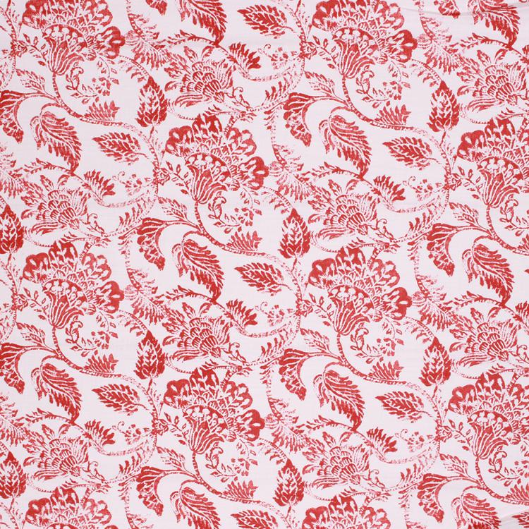 Floral Cotton Drapery Upholstery Red Burgundy Fabric / Paprika RMIL1