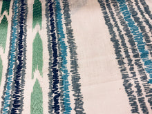 Load image into Gallery viewer, Embroidered Drapery Stripe Fabric Ivory Navy Blue Aqua / Peacock RMBLV